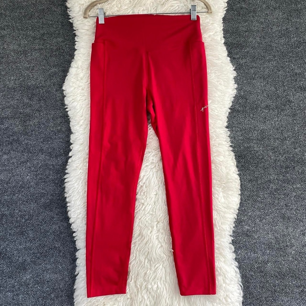 VS PINK ACTIVE RED LEGGINGS SIDE POCKETS ACTIVEWEAR GYM CASUAL YOGA PILATES